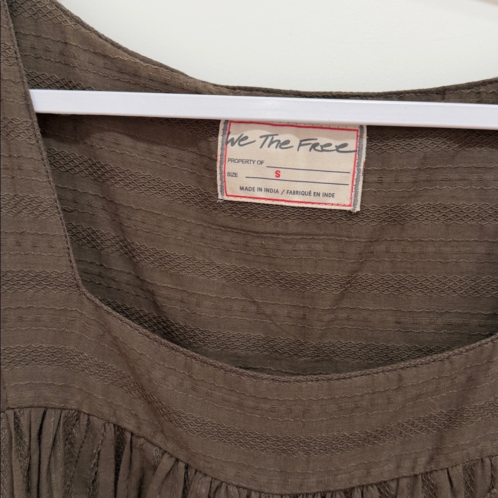 We The Free Chocolate Brown Puff-Sleeve Peasant Mini dress - Picture 2 of 3